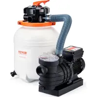 Vevor sandfilterpumpe for overjordiske bassenger, 300 mm/12 tommer, 10 000 l/t, 285 W svømmebassengpumpesystem og filterkombinasjonssett med 6-veis flerportsventil og silkurv, for private og kommersie