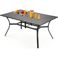 Vevor utendørs spisebord til terrasse, 150 cm langt rektangulært bistrobord i metall og stål for 4-6 personer, med 38 mm paraplyhull, store møbler som tåler allvær for plen/veranda, svart