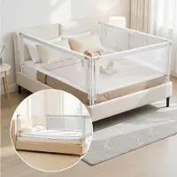 Vevor 3-delt sengehest til småbarn, sengehest med forsterket jernrør og oxfordstoff, høydejusterbart sengehest, bærbar sengehest for queen size, 3 sider, grå