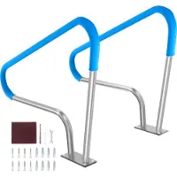 OEM bassengrekkverk, 2 stk. 48x36 tommer bassengrekkverk, rustfritt stål med bunnplate for innendørs/utendørs bassenger, sikkerhetsrekkverk for svømmebasseng for terrasser, rustfri gripehåndtak med