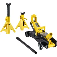 Vevor lavprofil gulvjekk 2 tonn (4400 lbs), kraftig hydraulisk racinggulvjekk i jern, hydraulisk biljekk med jekkstativer, hurtigløftepumpe med ett stempel, løftehøyde 4,6"-12,8" (gul)