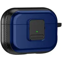 Mtp Products Magnetisk etui til Apple AirPods Pro, spennedesign for Bluetooth-øretelefoner TPU-deksel med karabinkrok - svart + blå
