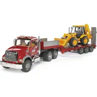 BRUDER - MACK Granite truck with low loader and JCB 4CX backhoe loader