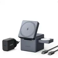 Anker 3-in-1 Cube - Trådløst ladestativ - med MagSafe + AC-strømadapter - 15 watt - MFI-sertifisert - svart