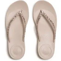 FitFlop for woman. JC8-D46 Nude iQushion Multi-Crystal Ergonomic Flip Flops (36), Flat, None, Beachwear