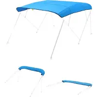 Vevor Bimini-topper for båt med 4 baug, 600D polyesterkaleche, vanntett og solbeskyttende båtmarkisekaleche med oppbevaringspose, erstatning for bimini-topp, 96"L x (97"-103")B Stillehavsblå (støttera