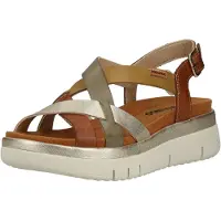 Pikolinos for woman. W4N-0650C1 Brown leather wedge sandals with crossed straps Palma (37), 3 to 5 cm, Buckle, Casual