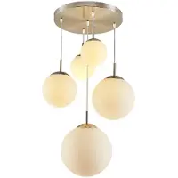 LINDBY hengelampe Heleska, hvit, glass, 5 lyskilder, Ø 50 cm
