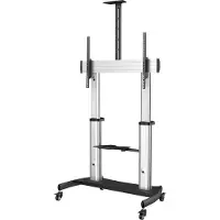 StarTech.com Startech Mobile TV Stand, Heavy Duty TV Cart for 60-100 Display (100kg/220lb), Height Adjustable Rolling Flat Screen Floor Standing on Wheels, Universal Television Mount w/Shelves - W/ 2 equipment sh