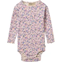 Wheat Body I/e - Rib - Rie - Rosa Blue Blomster - - 2 år (92) - Langermet Body