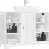 24hShop Servantskap 90×30×60 cm / skap under vask med 6 åpne hyller og justerbar innredning – Hvit