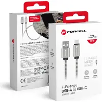 Forcell Metal C234-kabel USB A til USB-C QC4.0A 3A 66W 2 m sølv