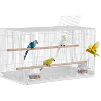 Vevor fuglebur, 45 cm, lite undulatbur, solid metallfuglebur, reisefuglebur med 2 sittepinner og 2 fôringskopper, papegøyebur for kanarifugler, turtelduer, nymfeparakitter, undulat, kjæledyrleke, hvit