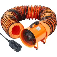 Vevor 25,4 cm bærbar ventilator, 2-trinns industriell vifte med 10 m fleksibel kanalslange, aksial avtrekksvifte for kjellere, verksteder, lager og trange rom, oransje