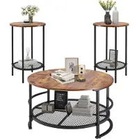 Vevor 3-delers runde salongbordsett, 80 cm industrielt stuebord med 2 sidebord, enkle monteringsbare salong- og sidebordsett med metallben, for kontor, stue og leilighet