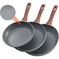 Vevor Stekepanne, Eggpanner i Aluminium, Sett med 3 deler (250, 280, 325 mm), Robuste Stekepanner med Varmebestandig Håndtak, Kokkens Kjøkkenutstyr, For Gass, Elektrisk, Induksjon, Grå