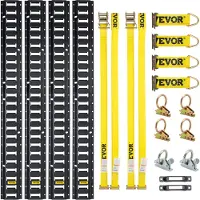 Vevor E Track Tie-Down Rail Kit, 18 STK 5FT E-sporsett inkluderer 4 stålskinner og 2 enkeltspor og 6 O-ringer og 4 fester med D-ring og 2 skrallestropper, sikringstilbehør for lastemotorsykler
