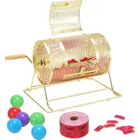 Vevor loddtrommel, 11,6 x Ø7,48 tommer messingbelagt loddbur, rommer 2500 lodd eller 100 pingpongballer, metall lotteri spinntegning med trehåndtak, for bingo-stemmeseddel