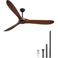 Vevor 72-tommers takvifte uten lys, 6-trinns fjernkontroll, 3 treblader, reversibel likestrømsmotor, moderne lavprofil innfelt utendørs vifte for soverom, stue, terrasse, innendørs/utendørs, valnøtt