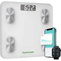 Tunturi SC30 smart badevekt 180 kg 100 g med app, sølv/hvit