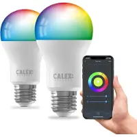 Calex Smart LED-pære E27 A60 9,4W CCT RGB sett med 2 stk