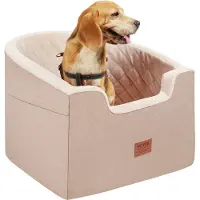 Vevor hundesete, vanntett hundesete for bil med oppbevaringslomme, sikkerhetsbånd med klips og svampfyll, bilseng for små og mellomstore hunder opptil 23 kg, brun