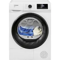 Bomann WPT 7154, Frittstående, Frontmatet, Varme pumpe, Sort, Hvit, Rotasjon, Berøringskontroll, Dør med vindu av plast