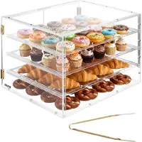 Vevor bakerimontre, 4-etasjes kommersielt bakverkmontre, klar akryl brødboks for kjøkken, festkakeskap med magnetisk bakdør for kake- og dessertdonut, 570x455x405 mm