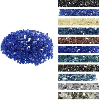 Vevor Brannglass, 35 lbs / 15,88 kg høytemperaturbestandig peisstein, 1/2-tommers / 12,7 mm reflekterende og røykfri bålstein i glass, høyglans stein til landskapsarbeid for bålbord, koboltblå