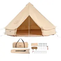 Vevor Lerretsklokketelt, 4 sesonger 3 m/9,8 fot Yurt-telt, Lerretstelt for camping med komfyruttak, pustende telt med plass til opptil 4 personer, familiecamping utendørs jaktselskap