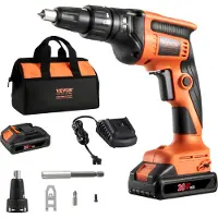 Vevor gipsskrutrekker, 20V maks. gipsskrutrekker, 4200 o/min børsteløs, trådløs gipsskrutrekker med 2 batteripakker, lader, belteklips og verktøyveske, justerbar forover og bakover, innebygd LED-lys