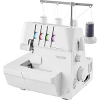 Vevor Serger Overlock Symaskin, 1250 sting per minutt, 2-3-4 trådkapasitet, 0,7-2 justerbar differensialmating, med friarm og LED-lys, symaskin for forskjellige stoffer, hvit