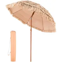 Vevor Tiki-paraply, 6 fot tekket terrasseparasoll med vipp, strandparasoll i hawaiisk stil med slitesterkt PP-tekke og 8 metallribber, gressbassengparasoll for strand, terrasse, bassengkant, bakgård o