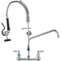 Vevor kommersiell kran med forspylingsdyse, 63,5 cm høyde, 20,3 cm senter, 30,5 cm svingtut, veggmontert kjøkkenkran, messingkonstruksjon med nedtrekkbar spray, for 1/2/3-roms vask