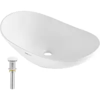 Vevor Oval vask, 63,8 x 34,8 cm, benkeplate, hvit keramisk vask over benkeplate, moderne stil, godt pakket for bad, hotell, toalett, bobil
