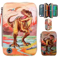Dino World Trippel Pennal I Khaki-brun Lerret (412381)