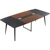Vevor konferansebord, 2400 mm båtformet møtebord for 10 personer, moderne stort båtmøtebord med metallben, for kontor, styrerom, konferanserom, enkel montering, svart og brunt