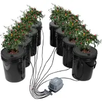 Vevor DWC hydroponisk dyrkingssystem, hydroponisk dyrkingssystem, dypvannskultur, 5-gallons 8 bøtter, DWC-system med luftpumpe, luftsteiner og vannivåenhet for bladgrønnsaker