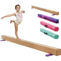 Vevor 8FT balansebjelke for barn, 158,7 kg stabil støtte gymnastikkbjelke med sklisikre trematter, trekjerne gymnastikktreningsutstyr med sklisikker bunn for hjem og treningsstudio, gul