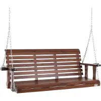 Vevor Verandahuske i tre, 1,5 m, Benkhuske for gårdsplass og hage, Oppgradert 380 kg sterk lastekapasitet, Kraftig huskebenk med hengende kjettinger for utendørs bruk, Brun