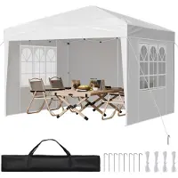 Vevor Pop-up-telt, 2,95 x 2,95 m bærbar paviljong med instant-tak, 3 sidevegger og 2 ventilerte vinduer, høydejusterbart pop-up-telt for utendørs ly for arrangementer, terrasse, bakgård, fest, parkeri