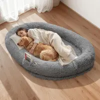 Vevor menneskehundeseng, 68,50 x 46,46 x 9,45 tommer ortopedisk memory foam-hundeseng i menneskestørrelse, dyresenger for mennesker med sidelomme, håndtak og glidelås, avtakbare maskinvaskbare hundese