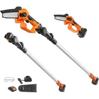 Vevor 2-i-1 batteridrevet stangsag &amp; minimotorsag, 20V 2Ah batteri stangmotorsag, 5" skjærekapasitet 8 fot rekkevidde stangsag for grenkapping og trimming av tre (batteri og bladdeksel inkludert)