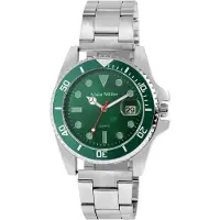 Excellanc Alain Miller herreklokke 39 mm med grønn urskive og stållenke – sølv/grønn