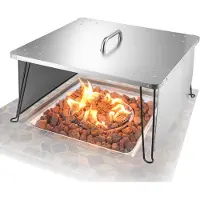 Vevor Bålpannevarmedeflektor, 645x645x370 mm firkantet utendørs brennerdeksel, rustfritt stål bål camping vedfyring, skyv varmen ned og ut med 4 sammenleggbare ben og bærehåndtak