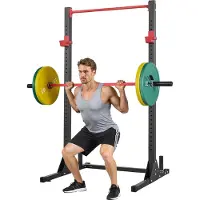Vevor Power Cage Squat Rack, multifunksjonelt Power Rack benkpressutstyr med 28-nivå justerbare J-kroker, styrketrening hjemmegym for vektstangknebøy, pull-up, vektløfting