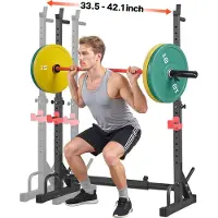 Vevor Power Cage Squat Rack, Power Rack for hjemmegym med justerbar høyde og bredde, styrketreningsutstyr til 550 pund med oppbevaringsstativer for vektstang og J-kroker for benkpress, knebøy og vektl
