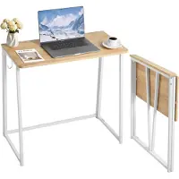 Vevor Sammenleggbart skrivebord, 80 cm lite sammenleggbart bord for kompakte rom, plassbesparende databord, solid sponplate med oppbevaringskroker, skrivestasjon for hjemmekontor, enkel montering, eik
