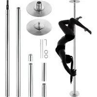 Vevor Profesjonell Dansestang, Spinnende Statisk Dansestangsett, Bærbar Avtakbar Stang, 45 mm Kraftig Stang i Rustfritt Stål, Høydejusterbar Fitnessstang, For Trening Hjemmeklubb Gym, Sølv