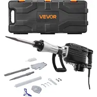 Vevor Rivningslufthammer, 2800 W kraftig elektrisk lufttrykkhammer, 1200 slag per minutt betongknekker med spissmeisel, flatmeisel, bæreveske, hansker, for betong, vegg, murstein, fliser og fundament